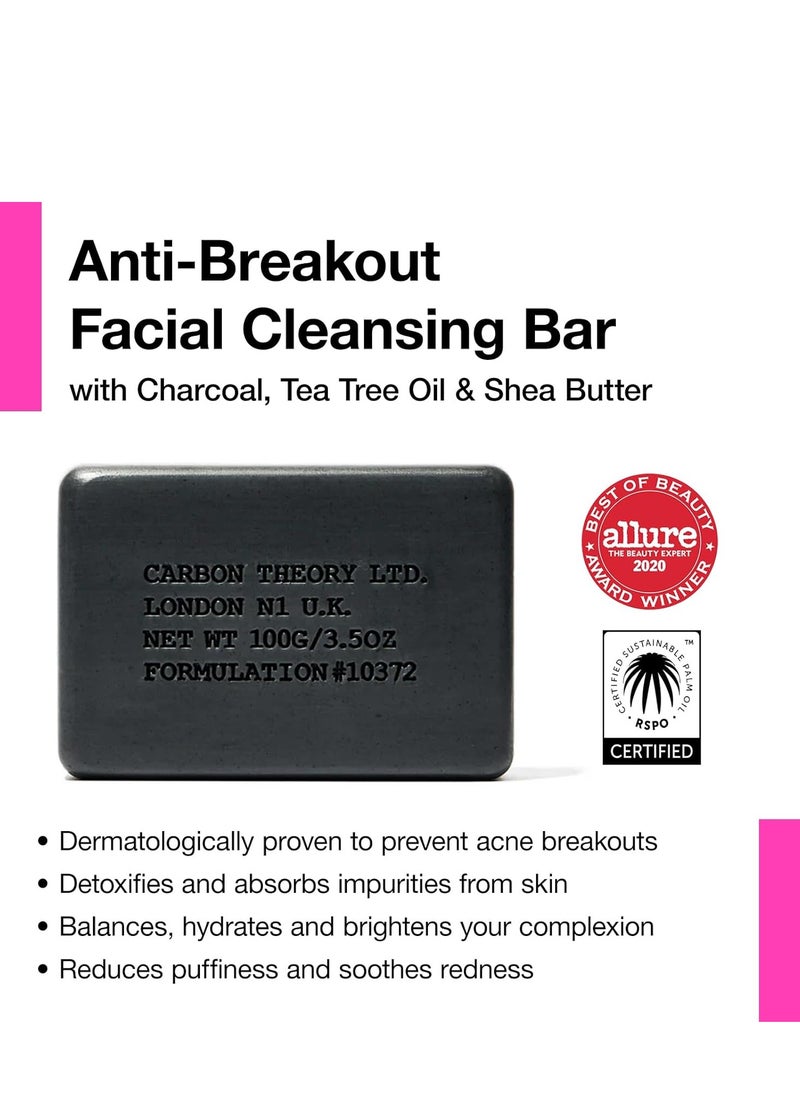 Carbon Theory | Charcoal & Tea Tree Oil Facial Cleansing Bar in Resealable Travel Pack | 100g