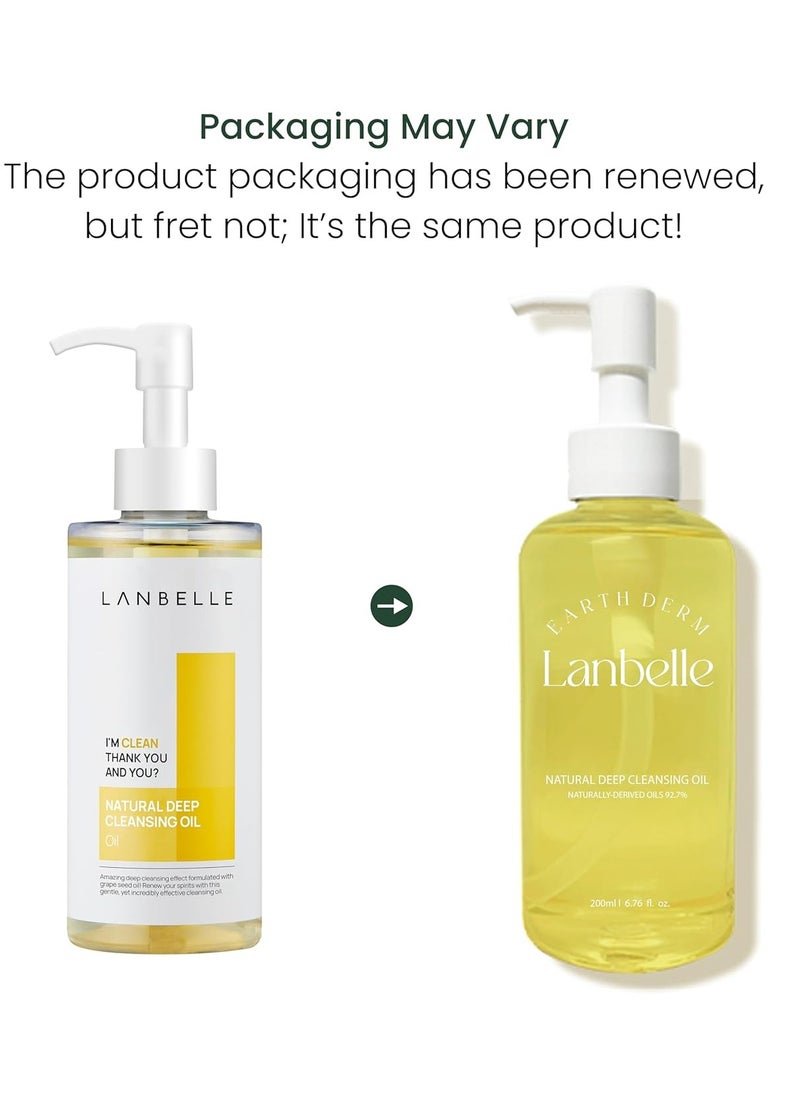 Lanbelle Deep Cleansing Oil Korean Oil Cleanser 6.76 Oz Face Wash All Naturally-Derived GrapeSeed Oil Lemon Vegan Dry Sensitive Acne-Prone Skin Age Defying Makeup Remover Melting Blackhead Sebum Care