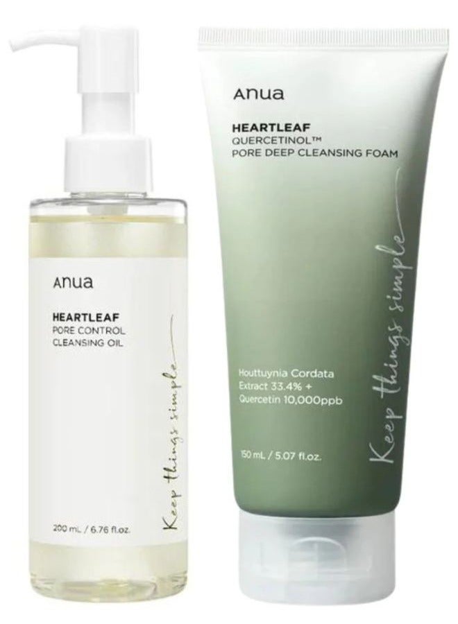 Heartleaf Pore Control Cleansing Oil And Quercetinol Pore Deep Cleansing Foam - Double Cleansing Duo 350ml