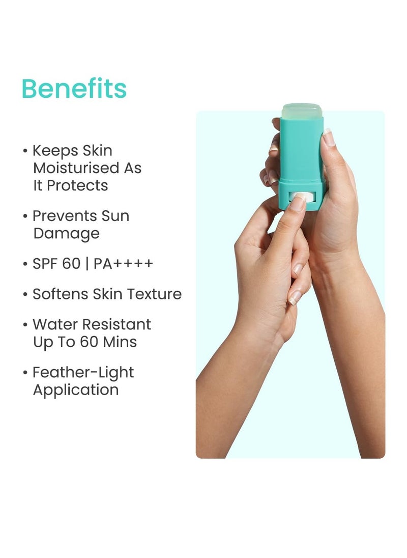 Earth Rhythm Aqua Surge Hyaluronic Sunscreen Stick SPF 60, PA++++ UVA/UVB Protection With Hyaluronic Acid & Ceramides For Hydration, Lightweight, No White Cast Sunscreen For All Skin Type - 20g