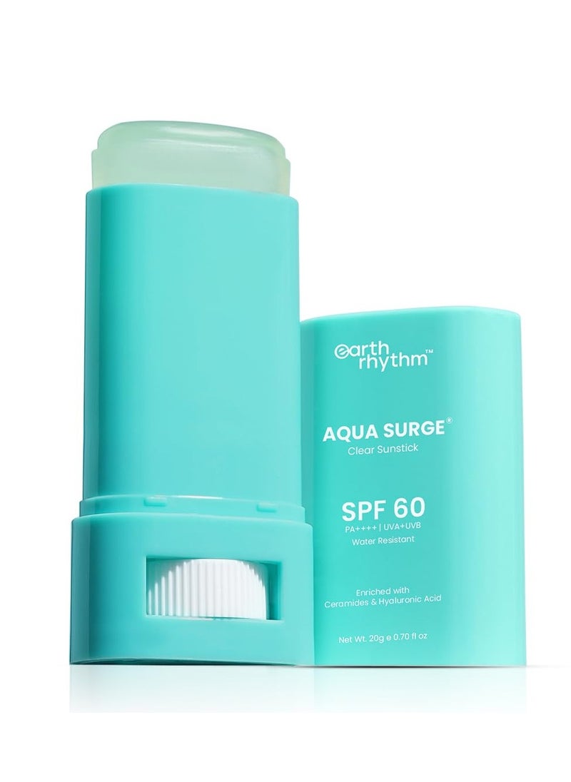 Earth Rhythm Aqua Surge Hyaluronic Sunscreen Stick SPF 60, PA++++ UVA/UVB Protection With Hyaluronic Acid & Ceramides For Hydration, Lightweight, No White Cast Sunscreen For All Skin Type - 20g