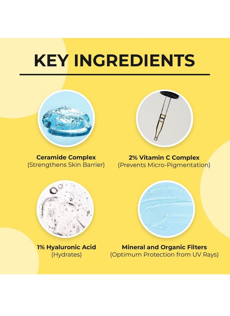 Dr. Sheth's Ceramide & Vitamin C Sunscreen|In-Vivo Tested|SPF 50+ Pa+++|Bright Skin, Healthy Glow|Non-Greasy, Quick-Absorbing|No White Cast|UVA/B, Bluelight Protection|Women & Men|All Skin Types, 50G