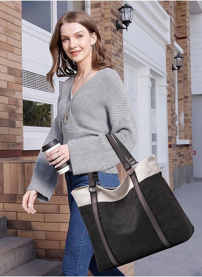 Women Laptop Tote Bag Canvas Tote Bag Women Handbags Big Capacity Fit 15.6 Inch Laptop Daily Shoulder Bag