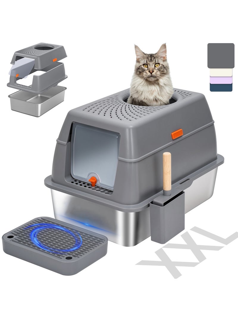 Large Stainless Steel Cat Litter Box Cat Litter Box with Lid Extra Large Litter Box for Big Cats Metal Litter Tray Enclosed Sides Stainless Steel Litter Box