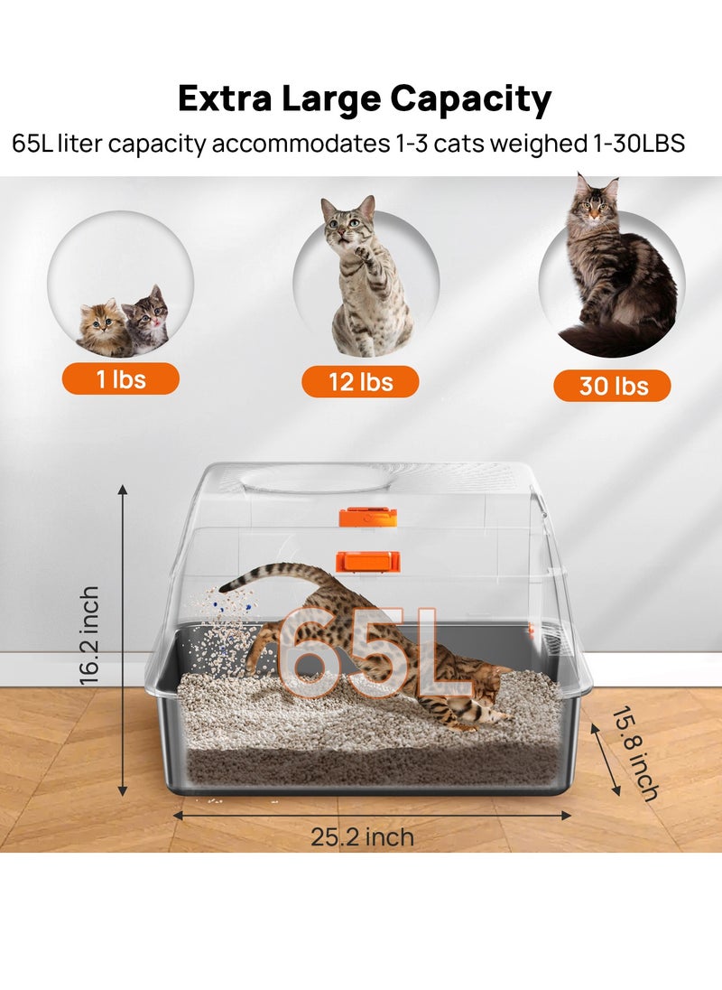 Large Stainless Steel Cat Litter Box Cat Litter Box with Lid Extra Large Litter Box for Big Cats Metal Litter Tray Enclosed Sides Stainless Steel Litter Box