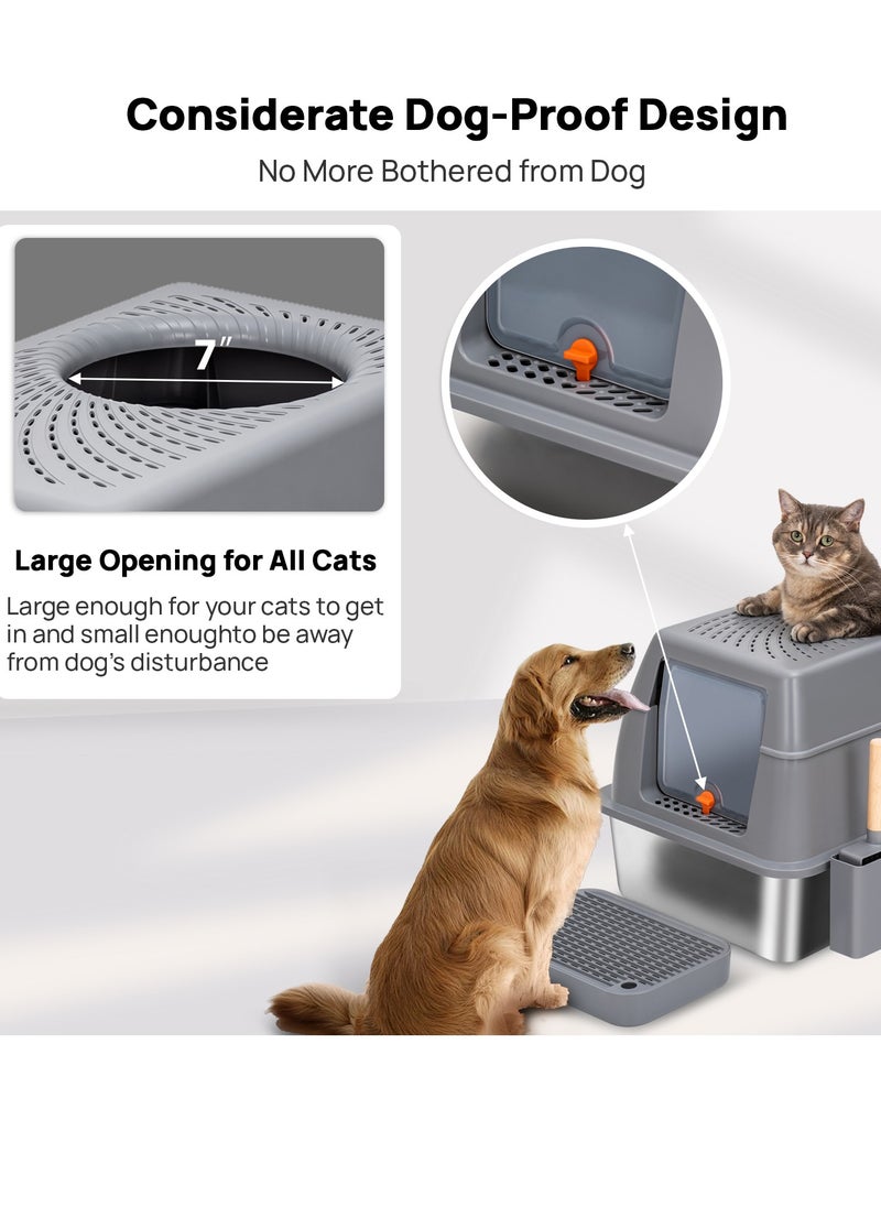 Large Stainless Steel Cat Litter Box Cat Litter Box with Lid Extra Large Litter Box for Big Cats Metal Litter Tray Enclosed Sides Stainless Steel Litter Box