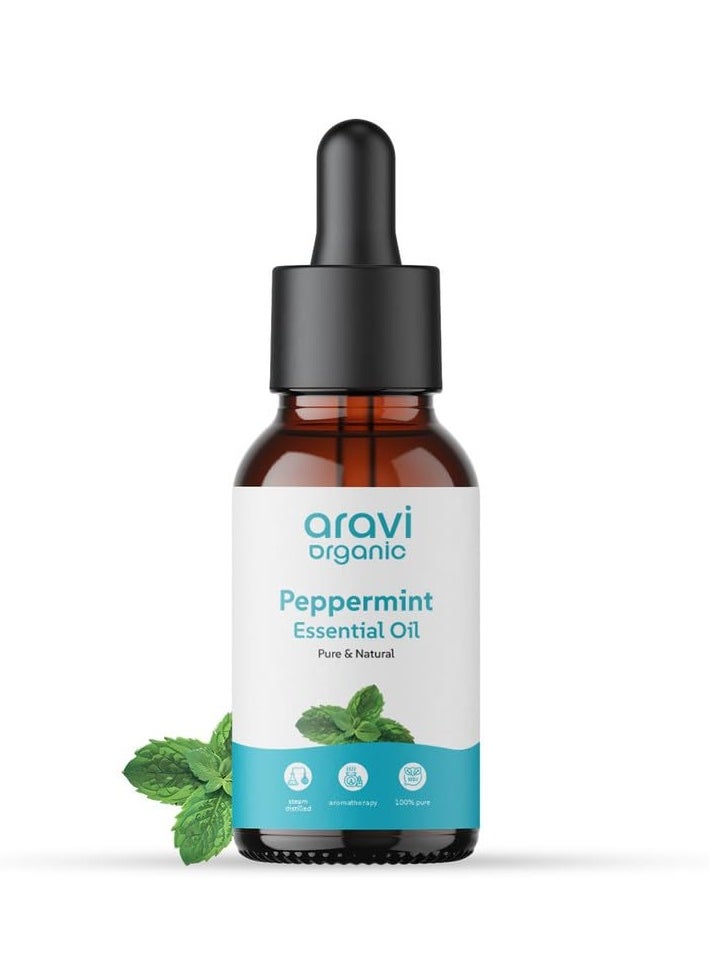 Aravi Organic Peppermint Essential Oil For Skin & Hair Growth, Hair Fall Control, Scalp - 100% Pure & Natural and Undiluted - 15 ml