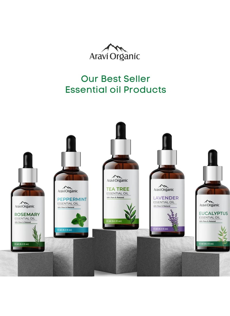 Aravi Organic Peppermint Essential Oil For Skin & Hair Growth, Hair Fall Control, Scalp - 100% Pure & Natural and Undiluted - 15 ml