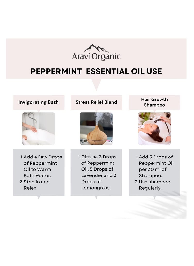 Aravi Organic Peppermint Essential Oil For Skin & Hair Growth, Hair Fall Control, Scalp - 100% Pure & Natural and Undiluted - 15 ml