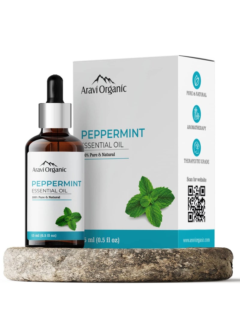 Aravi Organic Peppermint Essential Oil For Skin & Hair Growth, Hair Fall Control, Scalp - 100% Pure & Natural and Undiluted - 15 ml