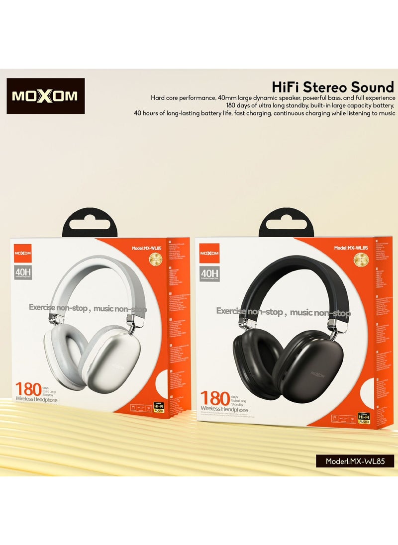 MX-WL85 Wireless On-Ear Headphones - Pure Bass - 40H Battery - Speed Charge - Fast Usb Type-C - Foldable Hi-Fi Audio
