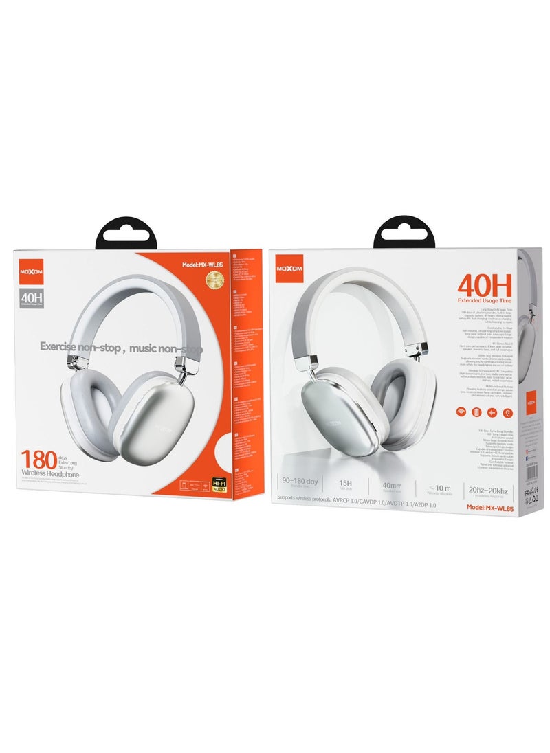 MX-WL85 Wireless On-Ear Headphones - Pure Bass - 40H Battery - Speed Charge - Fast Usb Type-C - Foldable Hi-Fi Audio