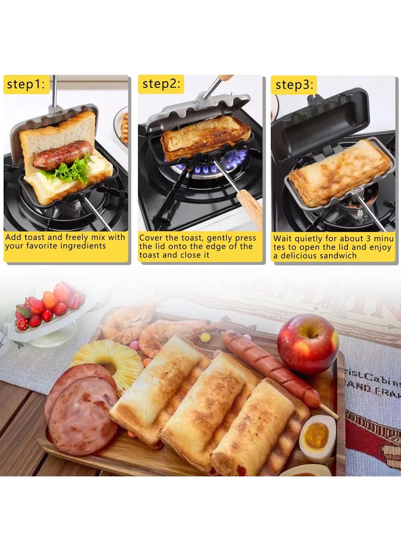 Hot Sandwich Maker, Double-Sided Sandwich Baking Pan, Double Sided Frying Pan for Breakfast, Hot Dog Toaster, Campfire Sandwich Maker