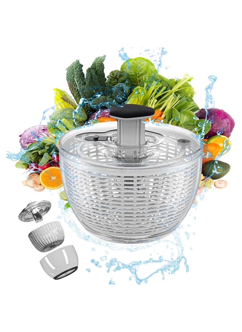 Large Salad Spinner & Vegetable Washer, Manual Quick Dry Fruit & Veggie Dryer with Removable Lid & One-Handed Pump, Reusable Professional Draining Basket & Colander for Quick & Easy Drying