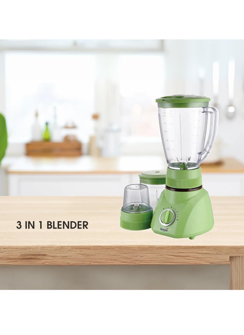 Icona Pro Blender – 1.6L, 3-in-1 Green Blender with 400W Motor, 2-Speed Controller for Smoothies, Shakes, and Purees