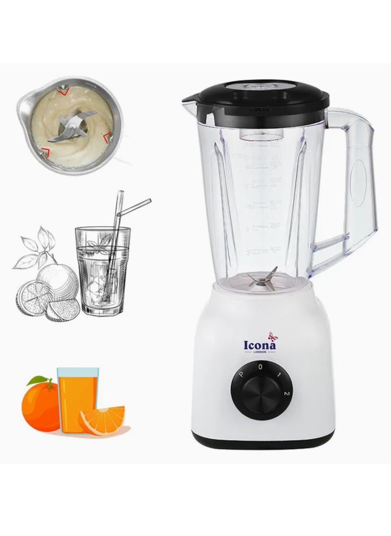 Icona 300W Smoothie Blender – 1.5L Jar, Full Copper Motor with Fuse, Perfect for Smoothies, Milkshakes, and Baby Food – Black and White Design