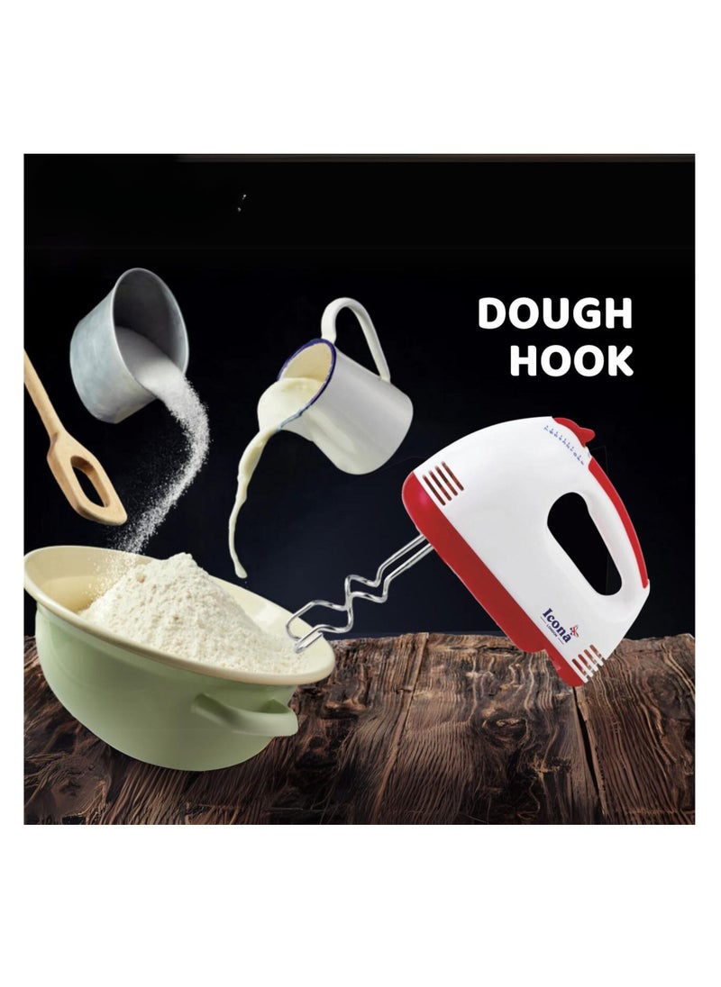 ICONA Hand Mixer Easy Mix-100W with 7 Speed Control, Detachable Beater & Whisk, In-Built Eject Knob, Stainless Steel Finish