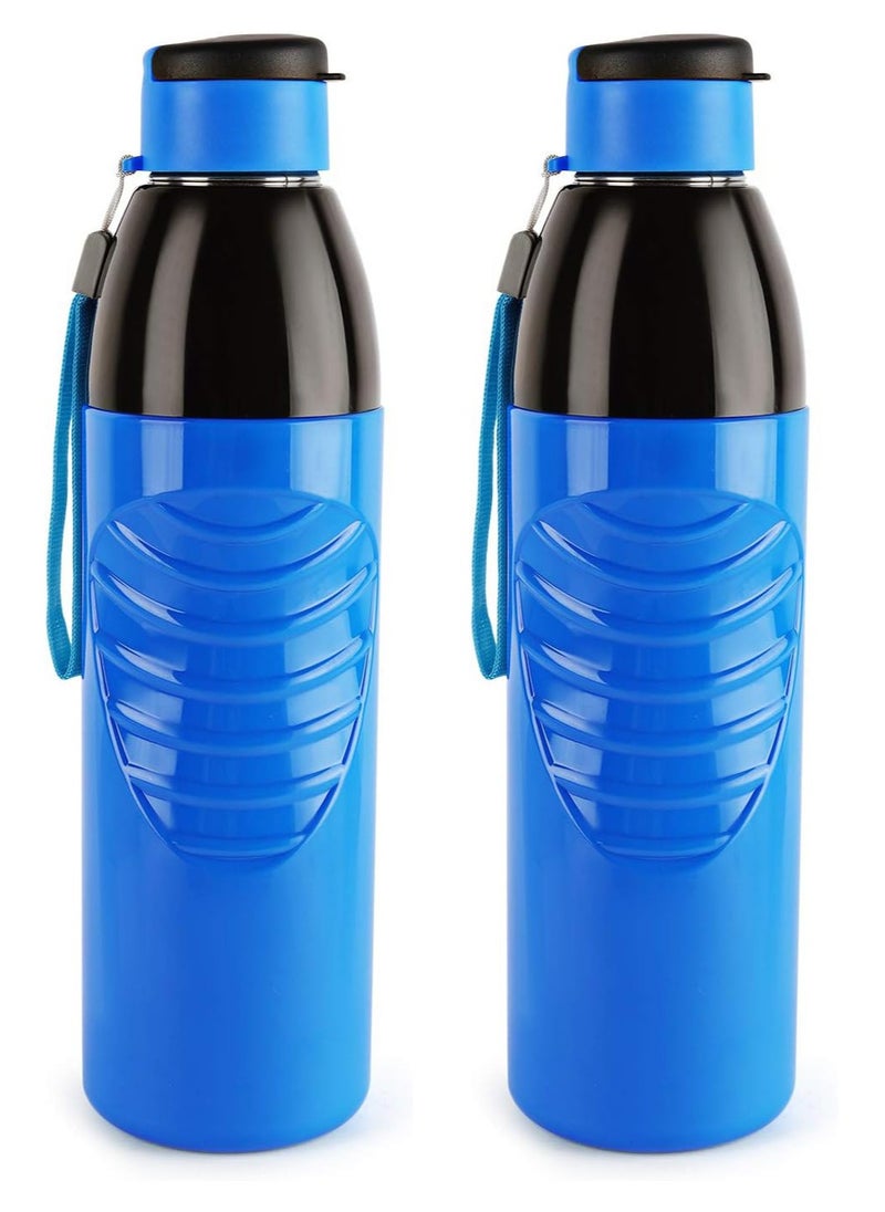 Puro Steel-X Zen 600ml, Blue Plastic Water Bottle, Set of 2, Ideal for Gym, Office, Travel