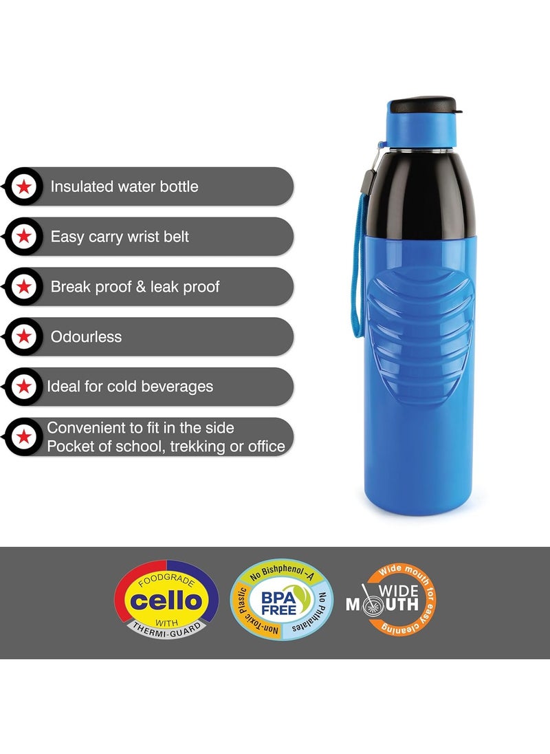 Puro Steel-X Zen 600ml, Blue Plastic Water Bottle, Set of 2, Ideal for Gym, Office, Travel