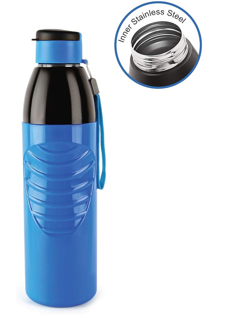 Puro Steel-X Zen 600ml, Blue Plastic Water Bottle, Set of 2, Ideal for Gym, Office, Travel