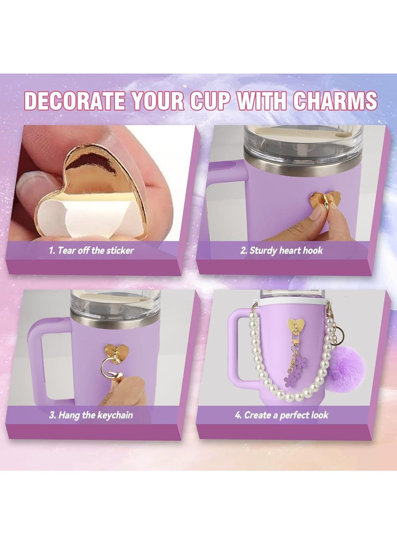 Compatible with Stanley Cup Accessories Set, Stanley Accessories 40 oz, Accesorios Stanley with Food-Grade Stanley Straw Cover, Stanley Tumbler Accessories Beautify Your Cup, Unique Gifts for WomenPurple/Gold