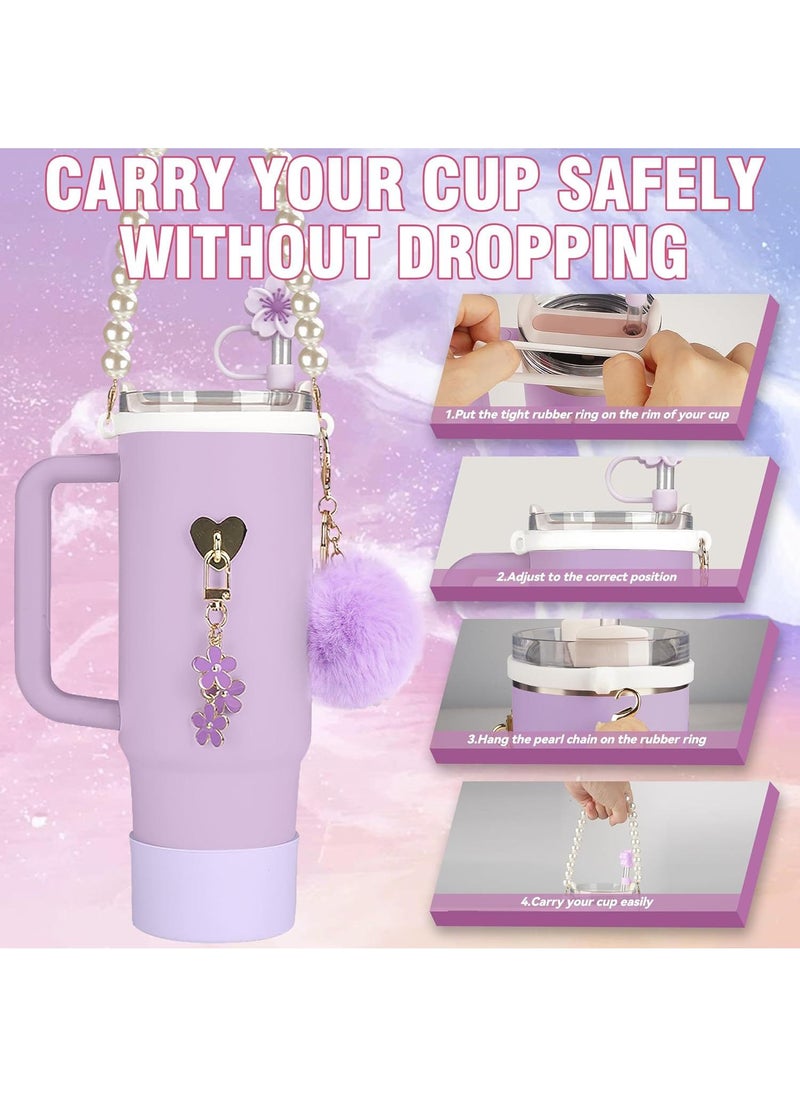 Compatible with Stanley Cup Accessories Set, Stanley Accessories 40 oz, Accesorios Stanley with Food-Grade Stanley Straw Cover, Stanley Tumbler Accessories Beautify Your Cup, Unique Gifts for WomenPurple/Gold