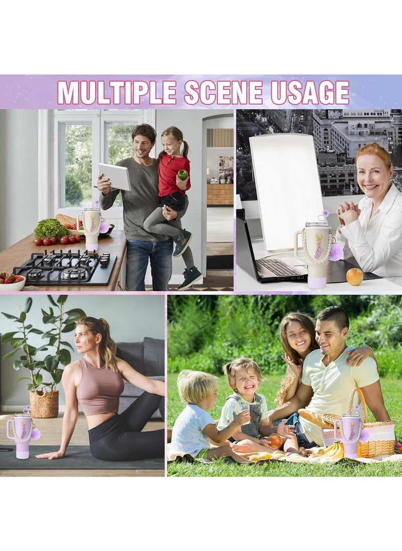 Compatible with Stanley Cup Accessories Set, Stanley Accessories 40 oz, Accesorios Stanley with Food-Grade Stanley Straw Cover, Stanley Tumbler Accessories Beautify Your Cup, Unique Gifts for WomenPurple/Gold