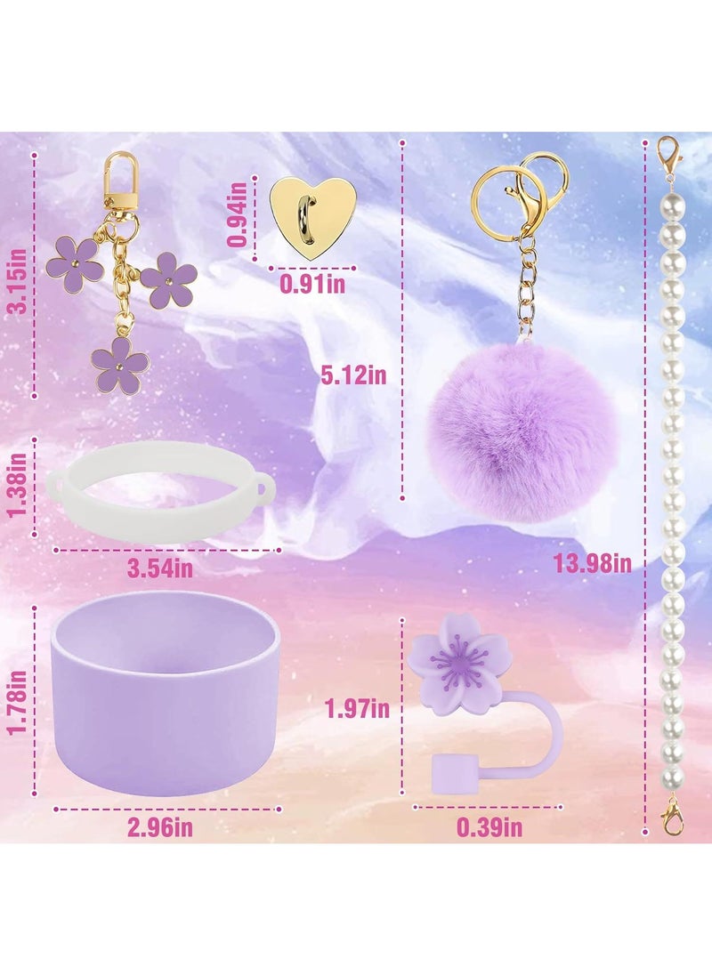 Compatible with Stanley Cup Accessories Set, Stanley Accessories 40 oz, Accesorios Stanley with Food-Grade Stanley Straw Cover, Stanley Tumbler Accessories Beautify Your Cup, Unique Gifts for WomenPurple/Gold