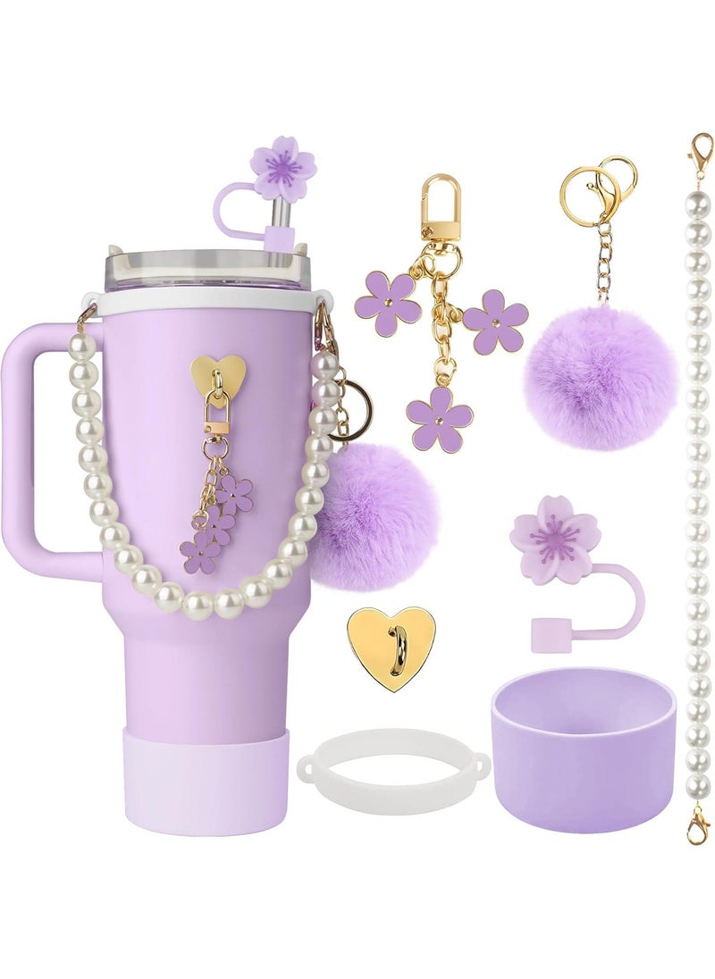Compatible with Stanley Cup Accessories Set, Stanley Accessories 40 oz, Accesorios Stanley with Food-Grade Stanley Straw Cover, Stanley Tumbler Accessories Beautify Your Cup, Unique Gifts for WomenPurple/Gold