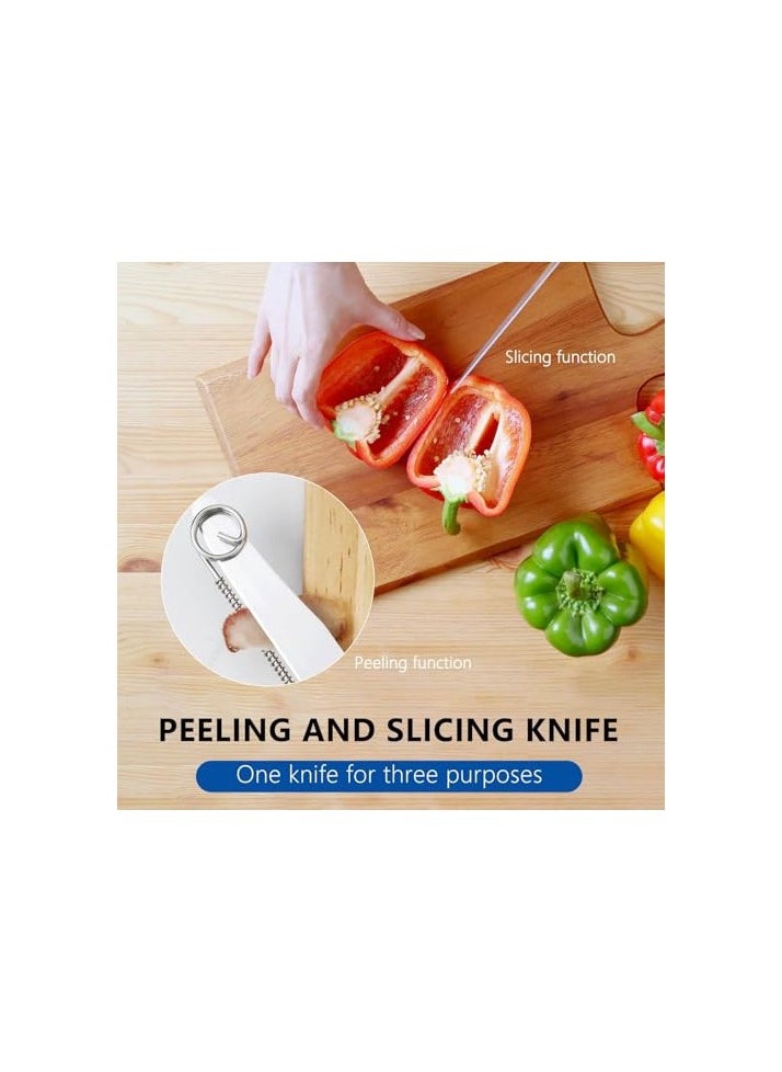 Vegetable Fruit Slicing Knife, 2 Pcs Quick Slicing Knife, 2024 New 3 in 1 Multifunctional with Removable Spring Stainless Steel Carving Knife, Ergonomic Handle Design for Household Kitchen