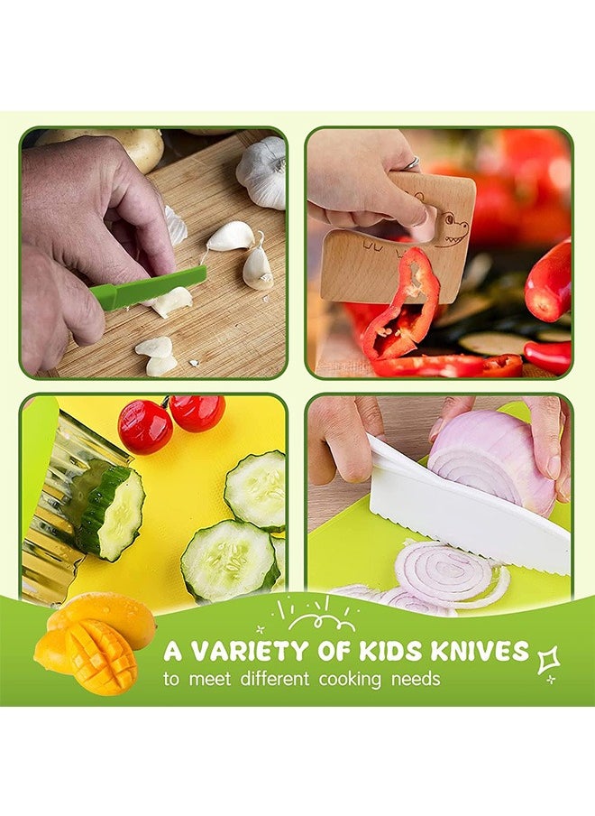 13 Pieces  Kitchen Tools for Toddlers-Kids Cooking Sets Real-Toddler Safe Knives Set for Real Cooking with Plastic Toddler Safe Knives Crinkle Cutter Kids Cutting Board.