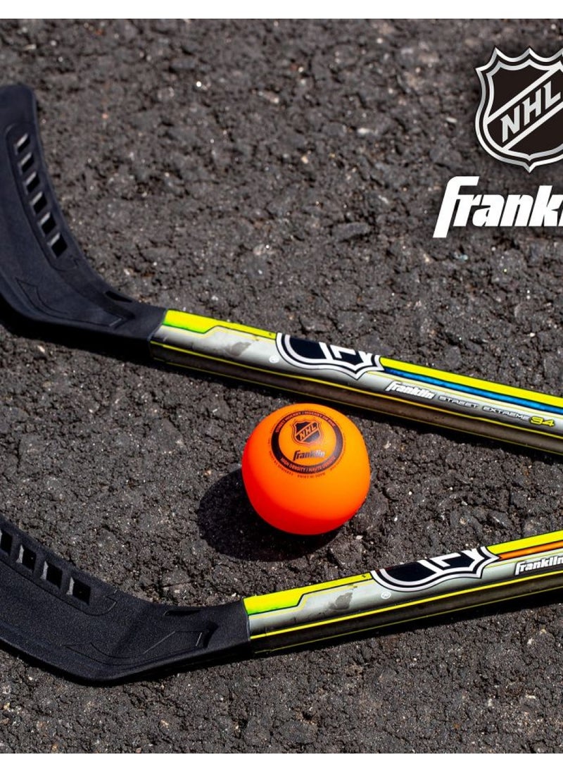 Franklin Sports NHL Kids Street Hockey Stick Set - Includes (2) Youth Street Hockey Sticks + (1) Outdoor Roller Hockey Ball - Perfect Hockey Starter Set for Kids