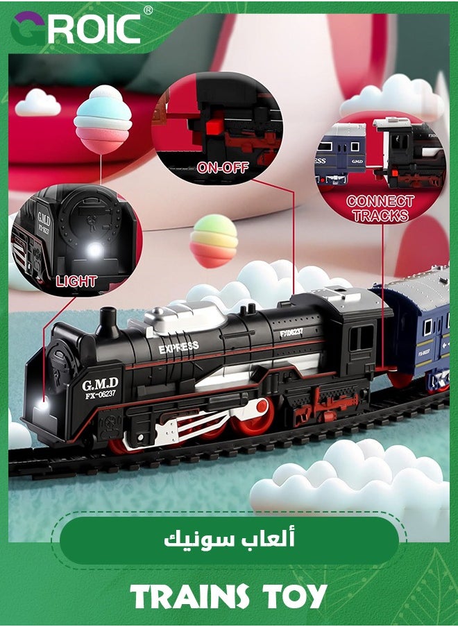 Train Set for Kids,Locomotive Train,Passenger Coach,Cargo Car & Long Tracks,Electric Train Railway Kits,Rechargeable Battery Toy Train