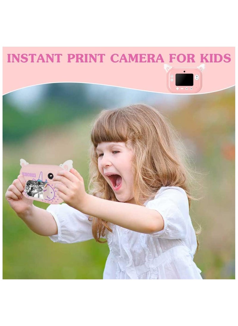 Instant Print Camera for Kids – Digital Camera for Girls & Toddlers with 12 Rolls Refill Paper, Pink Instant Camera for Christmas and Birthday Gifts, Photo Toy Camera with 32GB SD Card – Fun & Easy Photography for Children