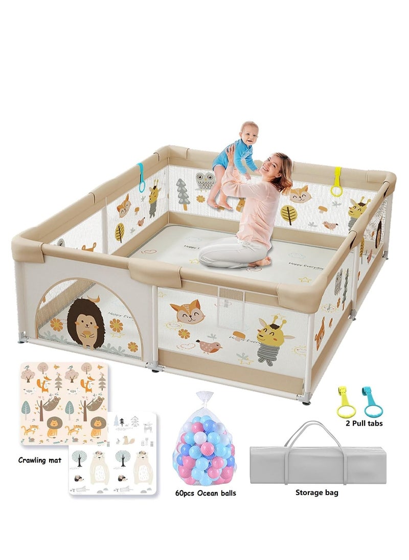 Family Paradise Baby Playpen - Baby and Toddler Fence 150 x 180cm Baby Fence Play Area Children's Playground Portable Children's Activity Center Non-Slip Suction Cups and Soft Breathable