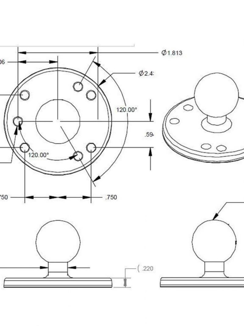 RAM Mounts GPS Round Plate with Ball RAM-B-202U with B Size 1