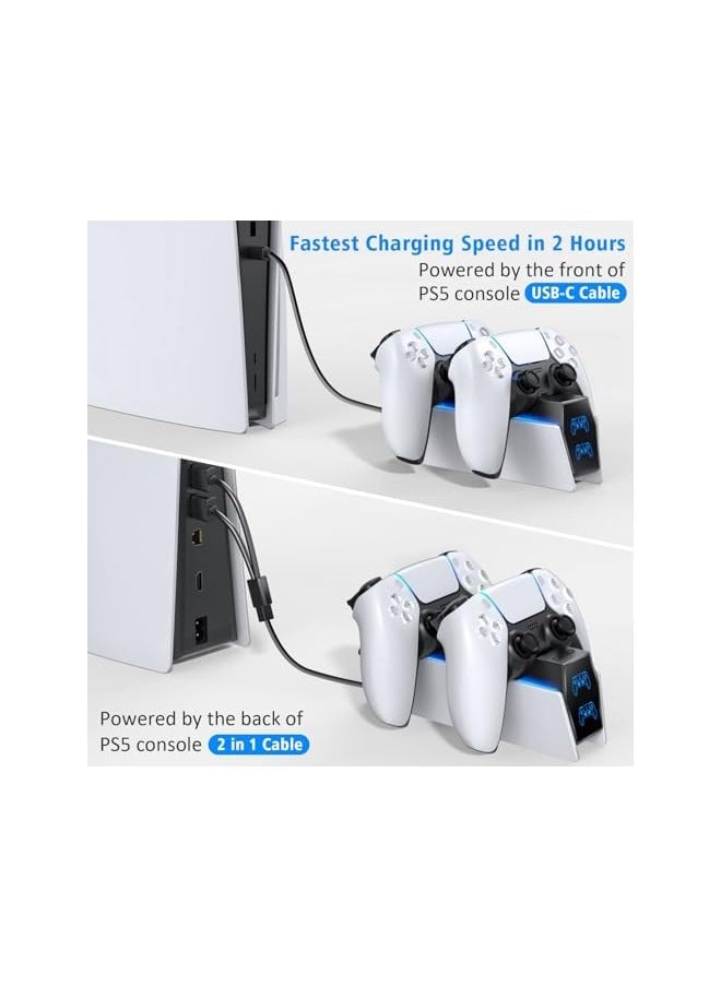 PS5 Charging Station,  2H Fast PS5 Controller Charger for Playstation 5 Dualsense Controller, Upgrade PS5 Charging Dock with 2 Types of Cable, PS5 Charger for Dual PS5 Controller, USB