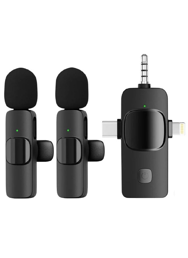 Wireless Lavalier Microphone 3 in 1 for iPhone iPad iPhone 15 USB C Smartphone Computer Camera, Plug and Play Intelligent Noise Reduction Mini Mic for Vlog YouTube TikTok Live Streaming (Dual MIC)