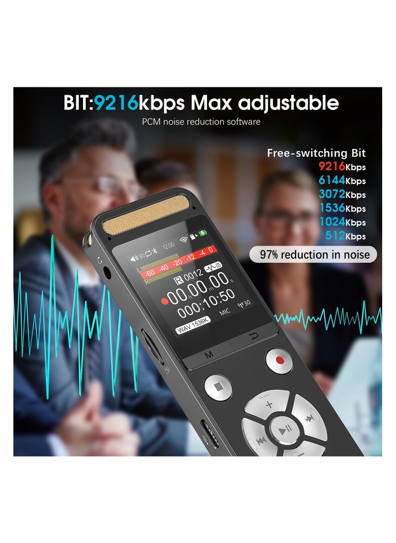 64GB Digital Voice Recorder with 9216Kbps HD Recording, Noise Reduction, Voice Activation, and Playback - Portable Audio Recorder for Lectures, Meetings, Interviews & Music