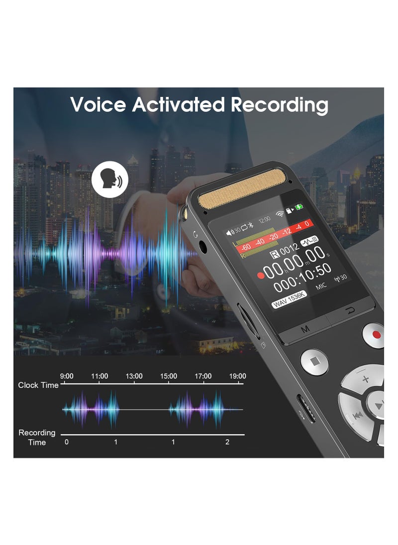 64GB Digital Voice Recorder with 9216Kbps HD Recording, Noise Reduction, Voice Activation, and Playback - Portable Audio Recorder for Lectures, Meetings, Interviews & Music