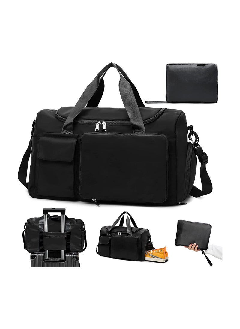 Spacious Travel Duffel Bag with Wet Dry Separation for Gym Weekend and Hospital use Foldable Portable Holdall Ideal for Sports and Travel in Black