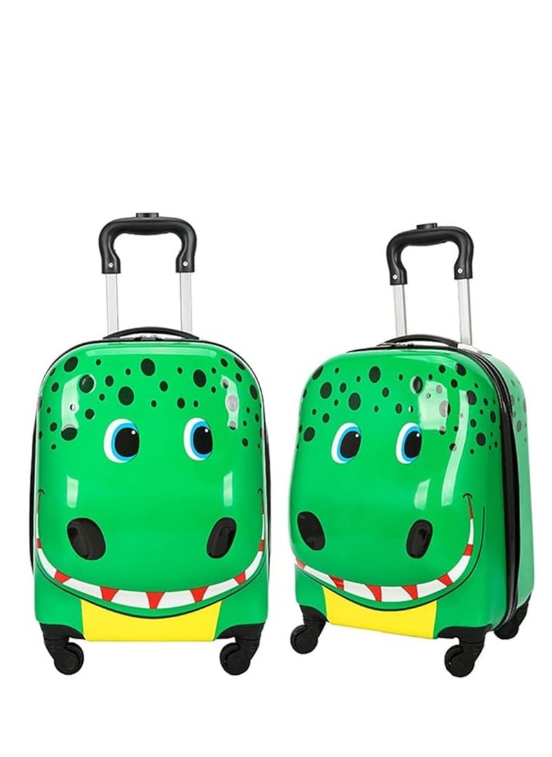 20 Inch Kids Luggage Children Carry On Rolling Suitcase Cartoon Crocodile Trolley Case for Girls Travel and School Green