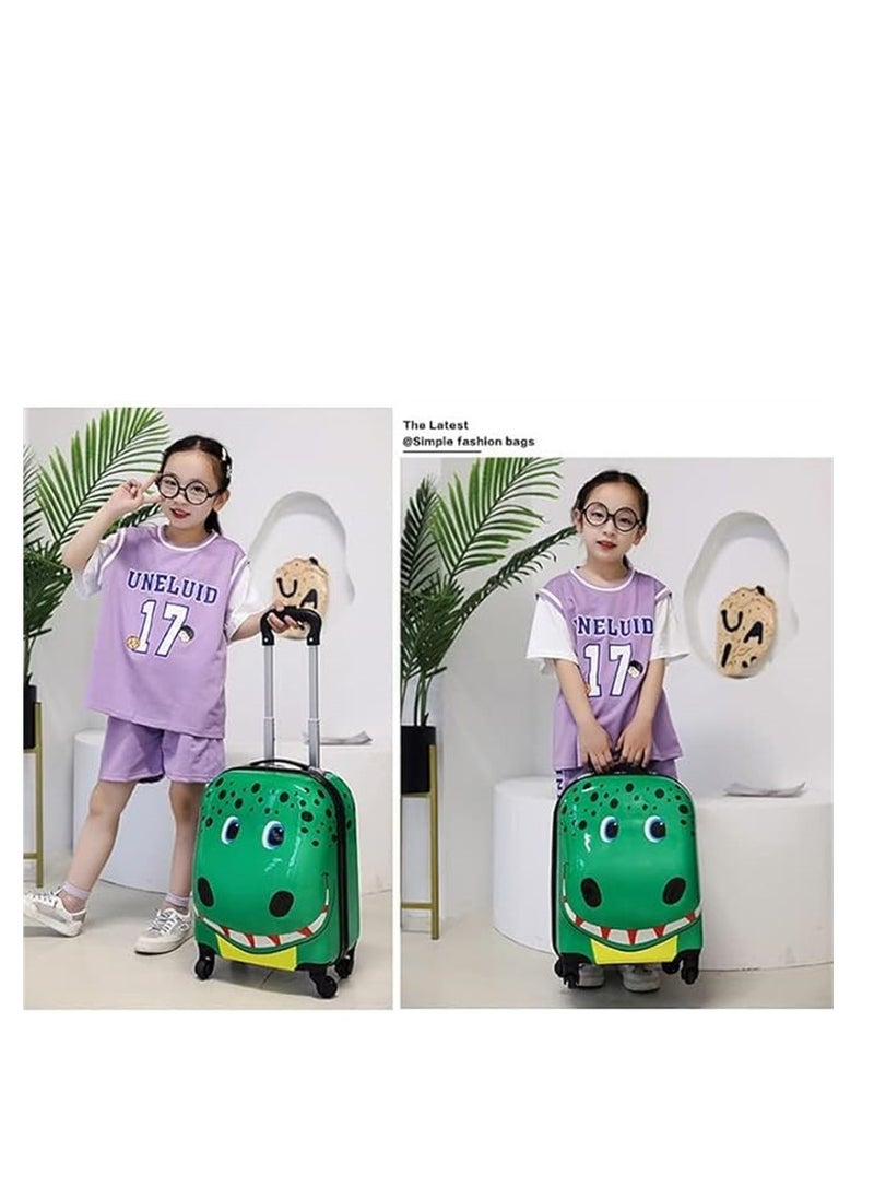 20 Inch Kids Luggage Children Carry On Rolling Suitcase Cartoon Crocodile Trolley Case for Girls Travel and School Green