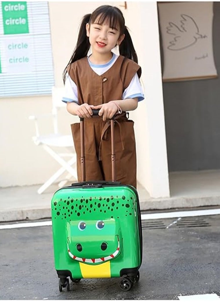 20 Inch Kids Luggage Children Carry On Rolling Suitcase Cartoon Crocodile Trolley Case for Girls Travel and School Green