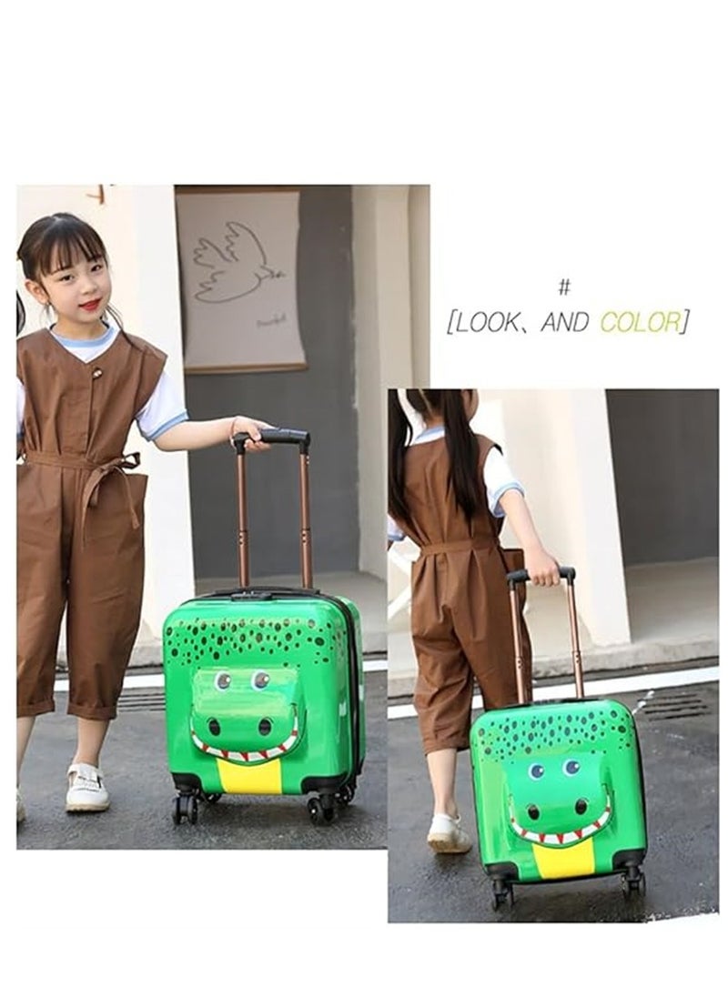 20 Inch Kids Luggage Children Carry On Rolling Suitcase Cartoon Crocodile Trolley Case for Girls Travel and School Green