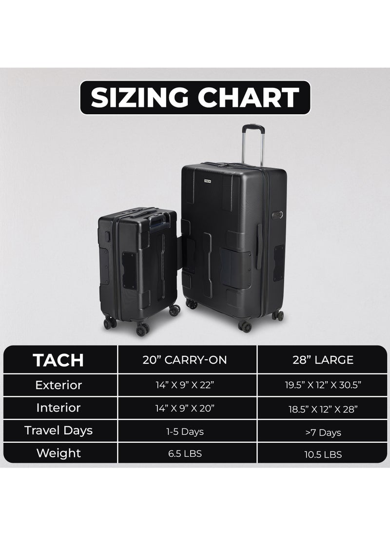 TACH Connectable Luggage, 2pc Set, Hard Shell, Large + Carry-on, TSA Approved Locks, Black