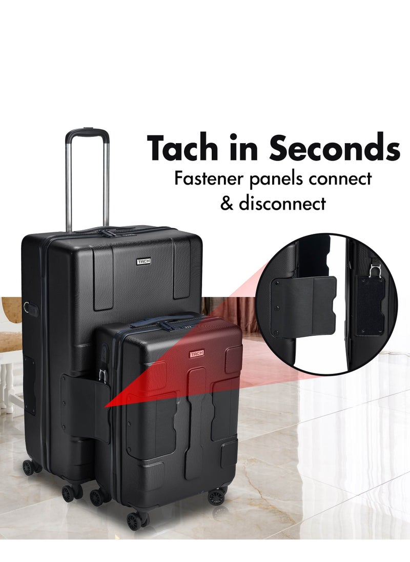 TACH Connectable Luggage, 2pc Set, Hard Shell, Large + Carry-on, TSA Approved Locks, Black
