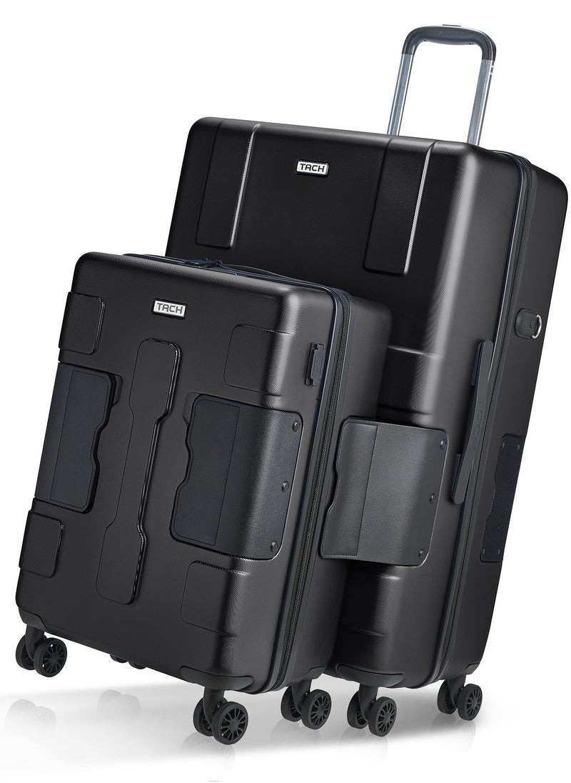 TACH Connectable Luggage, 2pc Set, Hard Shell, Large + Carry-on, TSA Approved Locks, Black