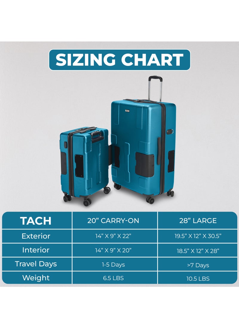 TACH Connectable Luggage, 2pc Set, Hard Shell, Large + Carry-on, TSA Approved Locks, Sky Blue