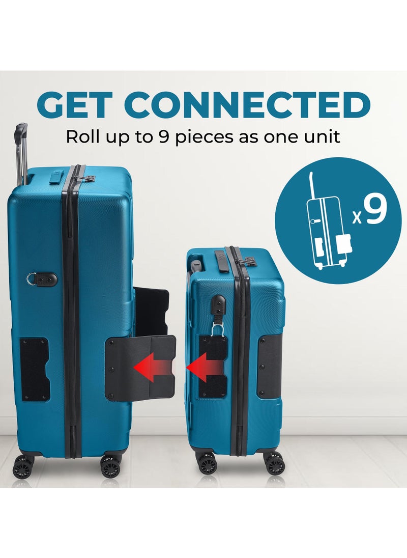 TACH Connectable Luggage, 2pc Set, Hard Shell, Large + Carry-on, TSA Approved Locks, Sky Blue